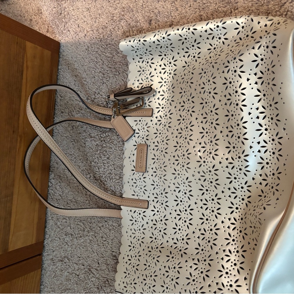 Coach White Perforated Leather Tote